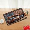 1pc 2D Flat Vintage American Flag Rusty Truck Wood Texture Flannel Door Mat Non Slip Patriotic Rug For Entryway Garage Floor