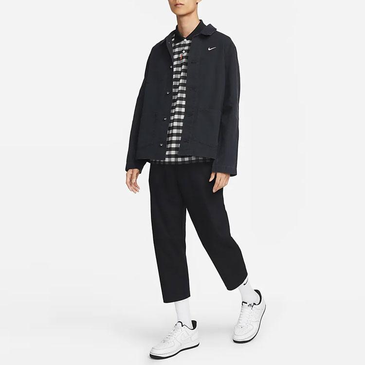 Nike Solid Color Large Pocket Collared Jacket Men Outerwear Black DQ5185-010