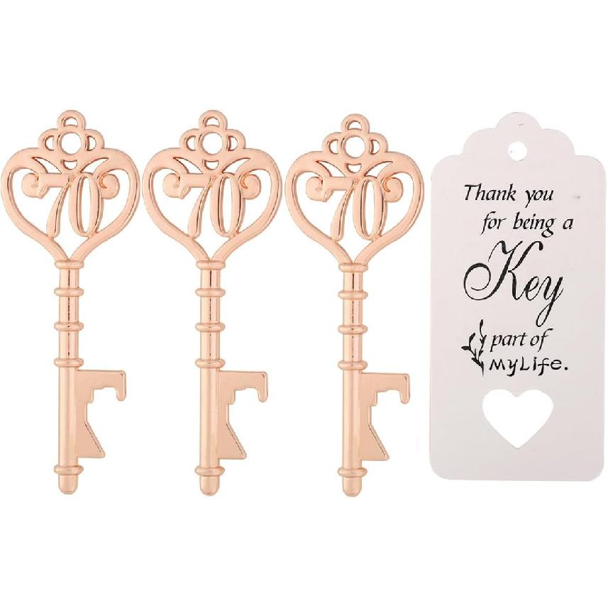 24 Pack 70th Key Bottle Opener for 70th Birthday Party Favors 70 Key Beer Bottle Opener Favors Anniversaries Souvenirs Gifts Decoration (24, 70)