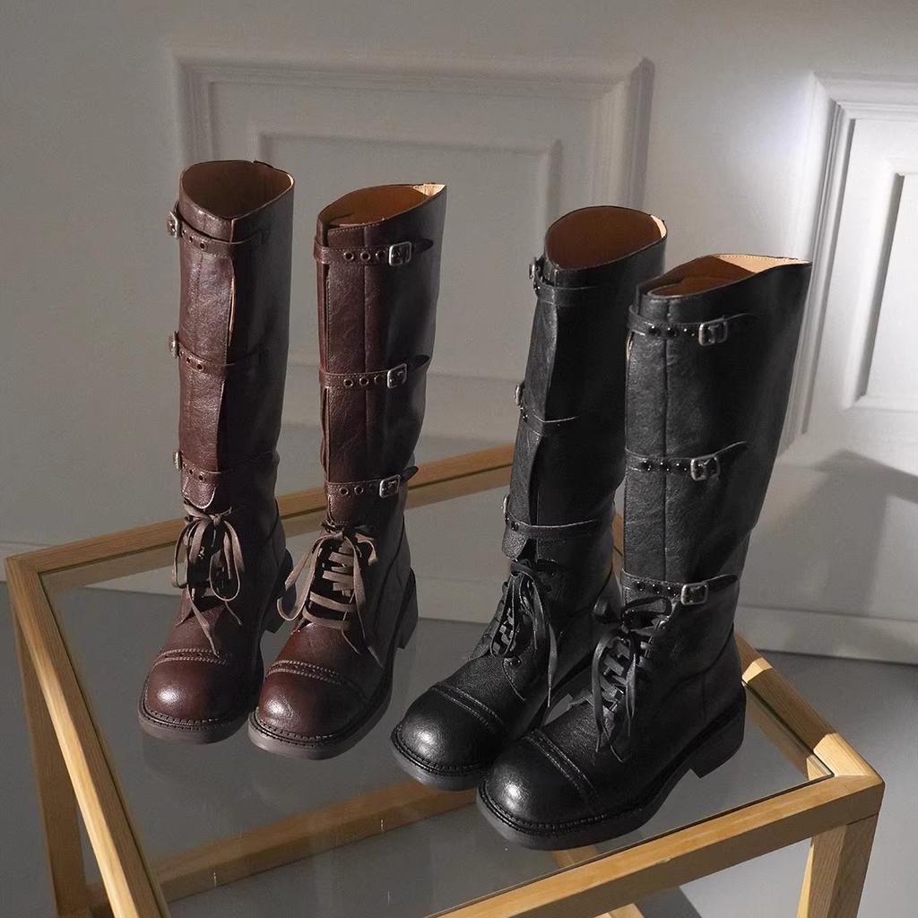 Sheepskin Version~ Retro But Knee Boots Women's Thick Heel Knight Western Cowboy Boots Show Legs Thin Fashion Boots