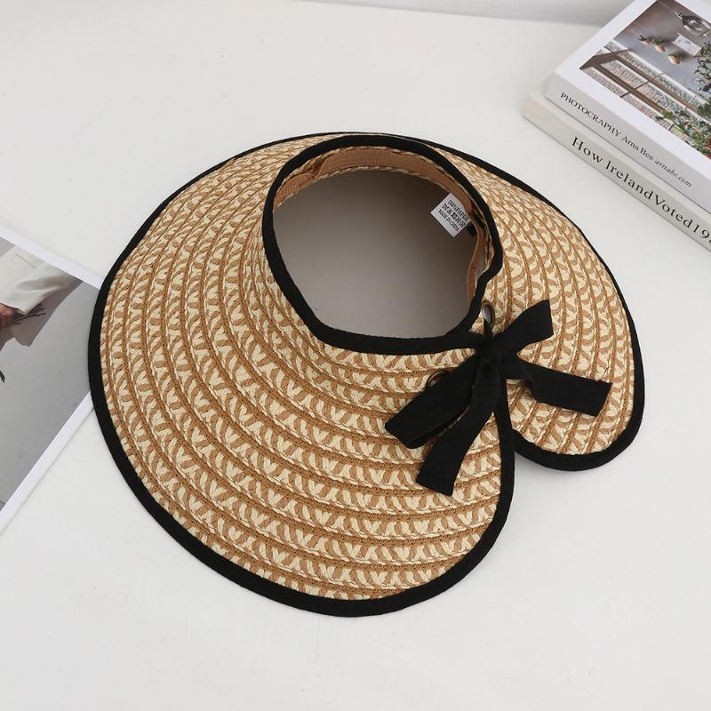 Summer Bow Sun Hat Female, Seaside Beach Vacation Sun Hat Outdoor Big Brim Sun Hat Sweet Straw Hat