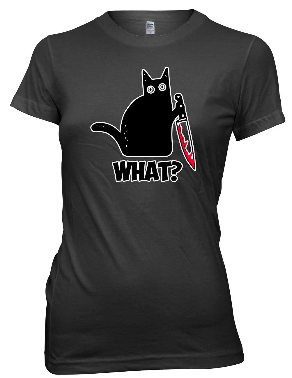 What? Killer Cat Halloween Womens Ladies Funny T-Shirt S