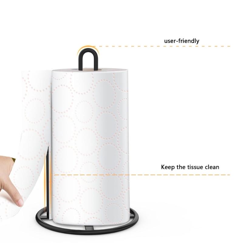 Countertop Paper Towel Holder, Black Metal Standing Roll Stand with Center Post for Kitchen Counter and Bathroom Access