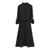 2024 Autumn Women's European and American Style Belted Turn-Down Collar Long Sleeve Midi Dress