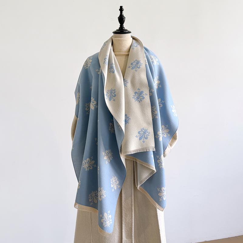 Women'S Elegant Double-Sided Floral Jacquard Pashmina Shawl - Winter Thick Warm Tassel Coldproof Windproof Blanket Scarf