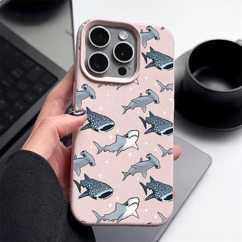 Shark Pattern Shockproof Phone Case For iPhone 16 16E 15 Pro Max 14 Pro 13 12 11 Matte TPU Soft Anti-Fall Bumper Cover