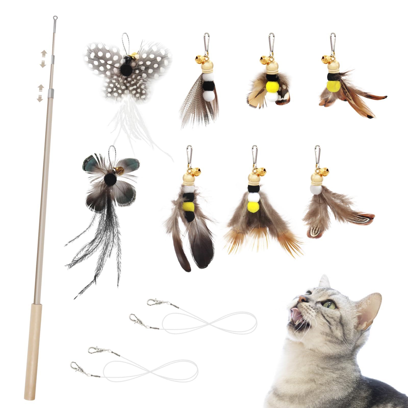 

SONGWAY Cat Toys, Cat Teasers, Insects, Butterflies, Large Flying Bugs, 8 Pieces, with Fishing Rod