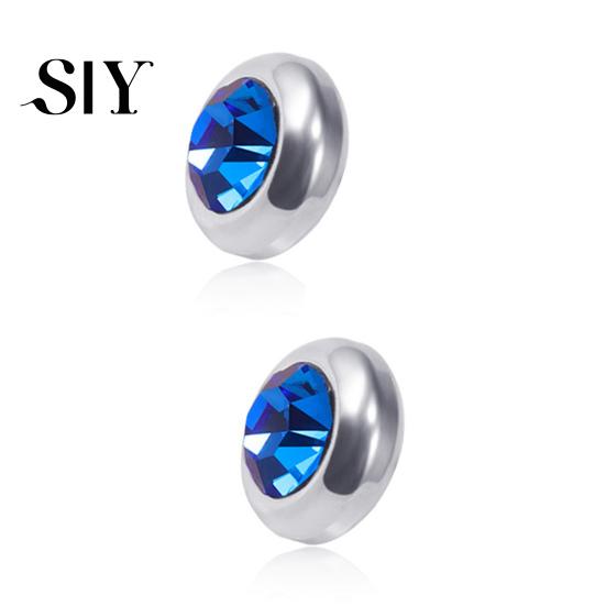 Stainless Steel Earrings 1 Pair Ear Studs Non-Piercing Magnetic Round Men Colored Rhinestone Embedded Women Fashion Jewelry Stud