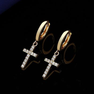 Unisex European & American Cross Diamond Earrings: Versatile Korean Fashion Jewelry