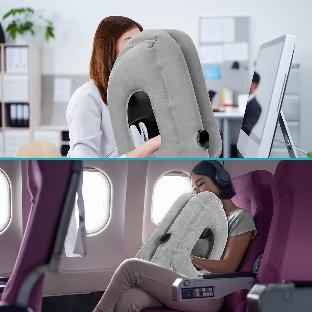 Inflatable Travel Pillow - Ergonomic Support for Flights & Office. Patented Valve, Lightweight & Compact.