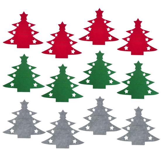 Christmas Cutlery Holder Bag Tree/Heart Shaped Knife Folk Tableware Holder Pockets Felt Dinner Flatware Covers for Christmas Party Dinner Table Decor