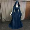 Women Deluxe Witch Dress Medieval Renaissance Maxi Train Dress Halloween Devil Pagan Witch Wedding Cos Costume Hooded Gown Robe
