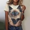 Summer Women Cat Print Casual Short-Sleeved 3d Fashion Streetwear Round Neck Pullover Oversized