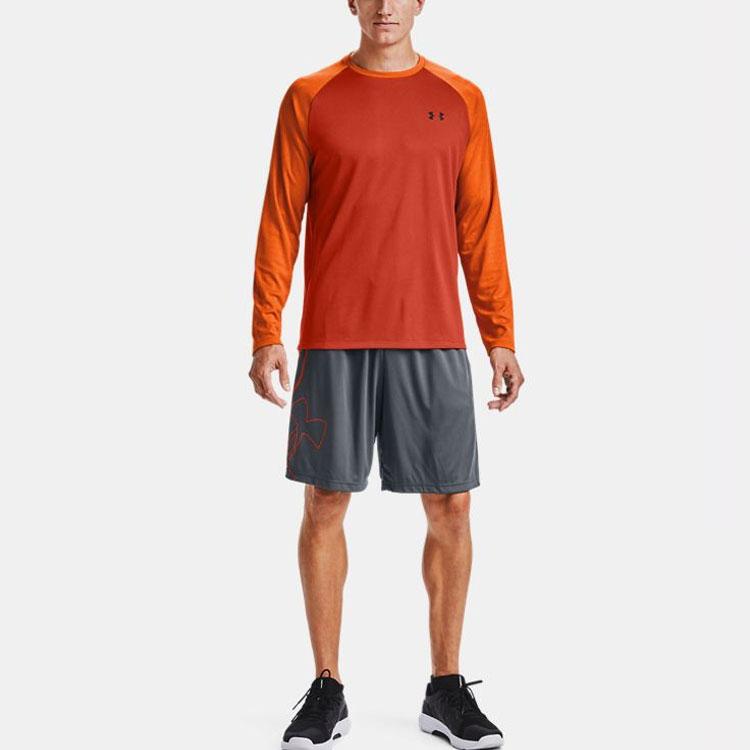 Under Armour Color Block Pullover Round Neck Sports Long Sleeve T-Shirt Men Tops Dark-Orange 1356851-830