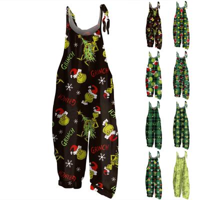 Damen Jumpsuit Halloween Print Lässig Locker Vintage Schulterträger Baumwolle Leinen