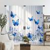 2PCS Digital Printed Curtains, White Blue Butterfly Floral, Fresh Pastoral Spring Style for Bedroom Living Room Home Decor