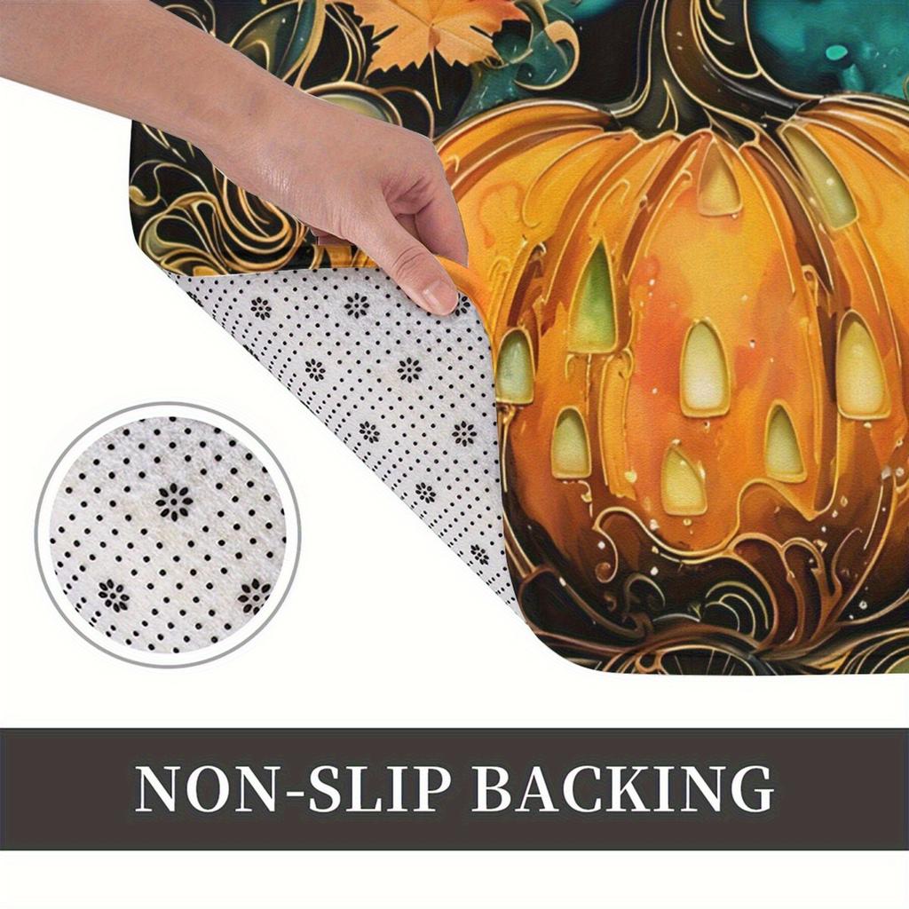 Halloween-Kürbis-Druck-Fußmatte - Rutschfeste Polyester-Teppich für Badezimmer, Schlafzimmer und Eingangsbereich - Maschinenwaschbar, Leichtgewicht R