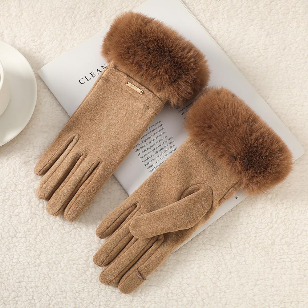 Women's Cute Bow Touchscreen Gloves for Autumn & Winter - Warm, Thickened Velvet, Cold-Proof for Outdoor Cycling