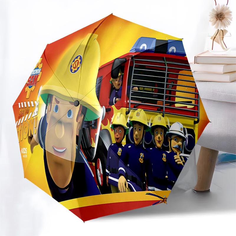 Fireman Fire Trucks Themed Travel Umbrella 8 Ribs Automatic Opening and Closing,Portable Folding Design,Compact and Stylish Umbrella Suita