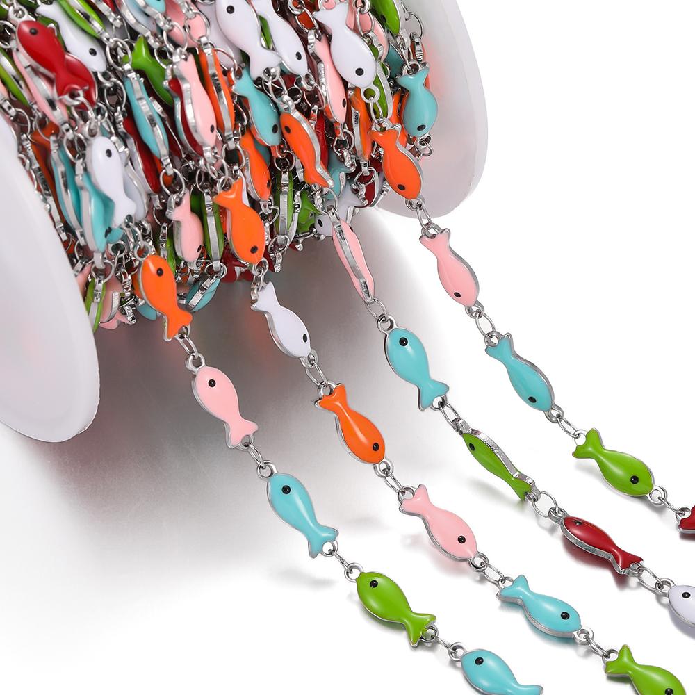 0.5m Colored Stainless Steel Enamel Chains Ocean Style Handmade Chains for DIY Bracelet Waist Chain Jewelry Making Chain