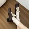 Fashion Autumn Vintage Lace Up Women Mary Jane Shoes Elegant Square Toe Party Dress Ladies Design Leather Pumps