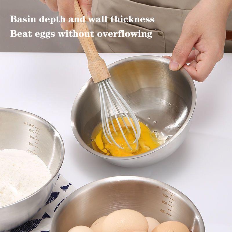 1Pc Stainless Steel Bowl Set With Scale For Cooking Baking Food Storage Large Capacity Mixing Bowls For Home Kitchen Essentials