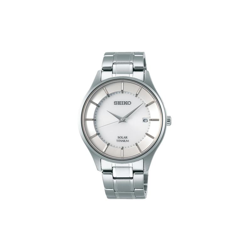 SEIKO Classic Silver Solar Movement Titanium Strap Men s Watch White Dial SBPX101 синий