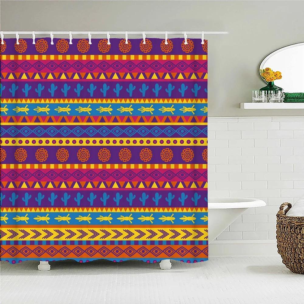 Bohemian Shower Curtains Retro Colorful Boho Printed Bath Curtain Polyester Fabric Home Decor Mosaic Shower Curtains with Hooks