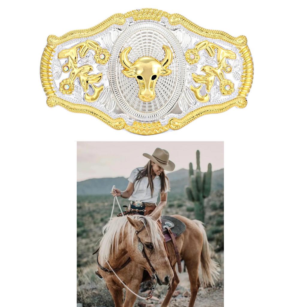 Vintage Western Cowboy Belt Buckle For Men Heavy Bull Longhorn Design Magnetic Clasp Double Sided Zinc Alloy