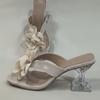 Fashion Women's Flower Clip Toe Square Open-heeled Sandals Summer New Anti-slip Wear-resistant High-heeled Flip-flops