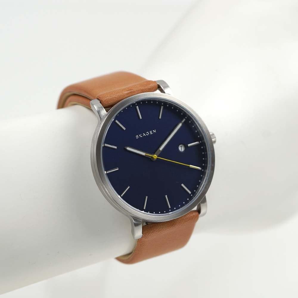 Skagen Watch HAGEN Blue Dial Brown Leather Date Display 40mm Men's SKW6279-I