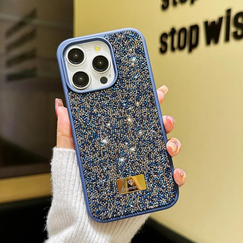 Stylish Shiny Imitation Diamond Phone Case for Iphone 16 15 14 13 12 11 Pro Max Plus INS Girl Back Shockproof Tpu + PC Hard Case