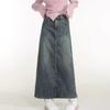 Fusta de blugi îngroșată din lână Vintage plus, iarnă, cu talie înaltă pentru slăbire, cu fantă peste genunchi, fustă într-un singur pas Fusta în formă de A