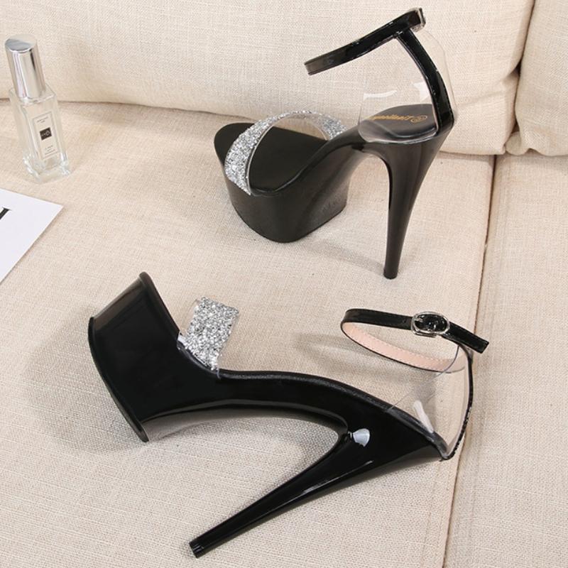 Fashion Fine Heel Crystal Women's Sandals Summer New 14.5 Cm High Heels Sexy Comfortable Ladies Wedding Shoes Catwalk Pole Dance