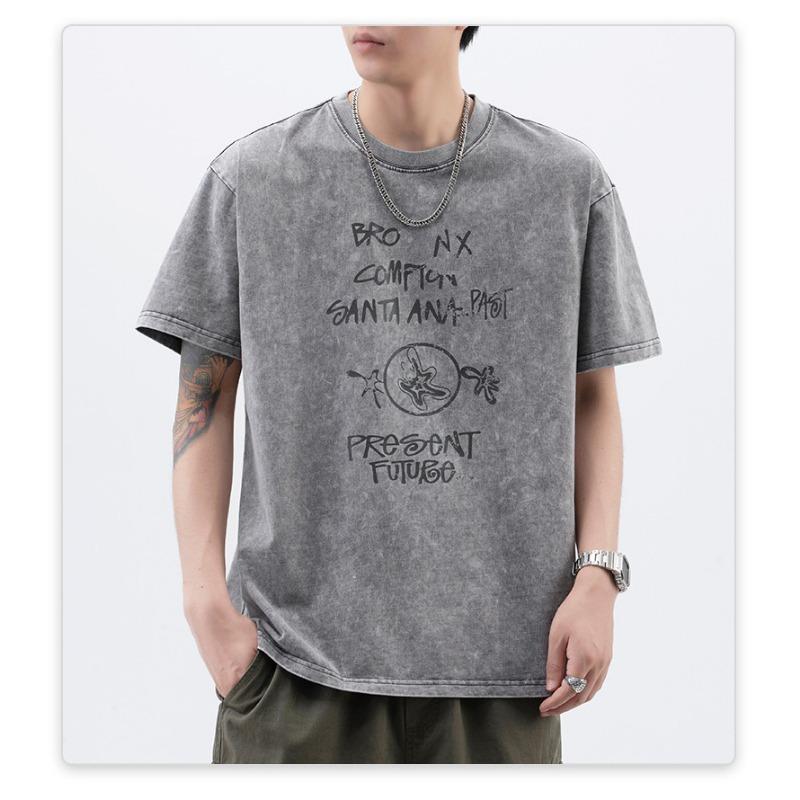 

Летняя американская трикотажная футболка мужская с коротким рукавом, свободного кроя, с принтом, высокой плотности 3XL