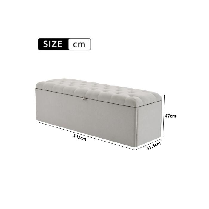 Gepolsterte Bank - MUVOE - 141x41.5x47cm - Leinen - Hellgrau - Elegantes Design