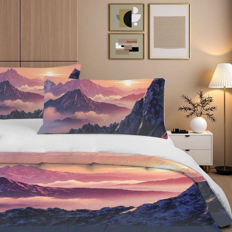 3-Piece Bedding Pillowcase Quilt Cover Set Snow Mountain Sunrise Sunset 2D Digital Printing Suitable For Bedroom Dormitory Decor