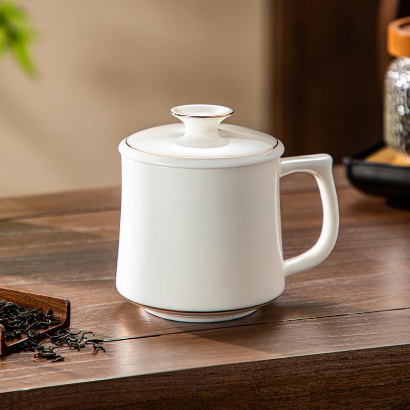 Yihucha Ceramic Suet Jade Porcelain Mug with Lid