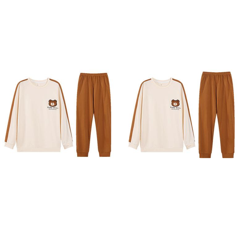 Pijamale de cuplu pentru femei, din bumbac pur, cu mânecă lungă și pantaloni, set drăguț de lounge pentru bărbați