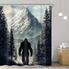 Bigfoot Duschvorhang Schneebedeckte Bergwaldszene Tierkunst Mysterium Thema Badezimmerdekoration Wasserdichtes Gewebe Heimzubehör