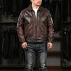 Hand polished retro old empty pilot leather jacket men, lapel flight suit cowhide leather jacket
