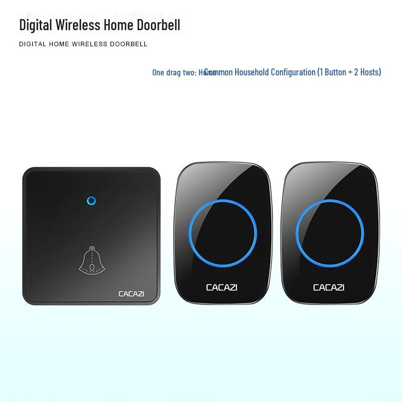 Wireless AC Doorbell with Waterproof Call Button for Elderly - Large Board, One Receiver, Two Transmitters чёрный