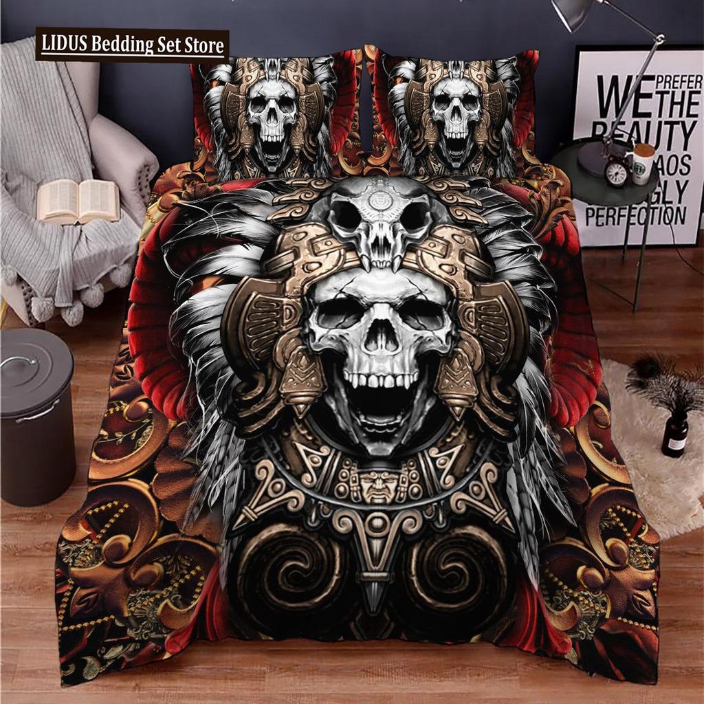 Skull Chevalier Duvet Cover Set King Size Horror Skeleton Bedding Set Day Of The Death Comforter Cover 2/3pcs For Boys Men Gifts