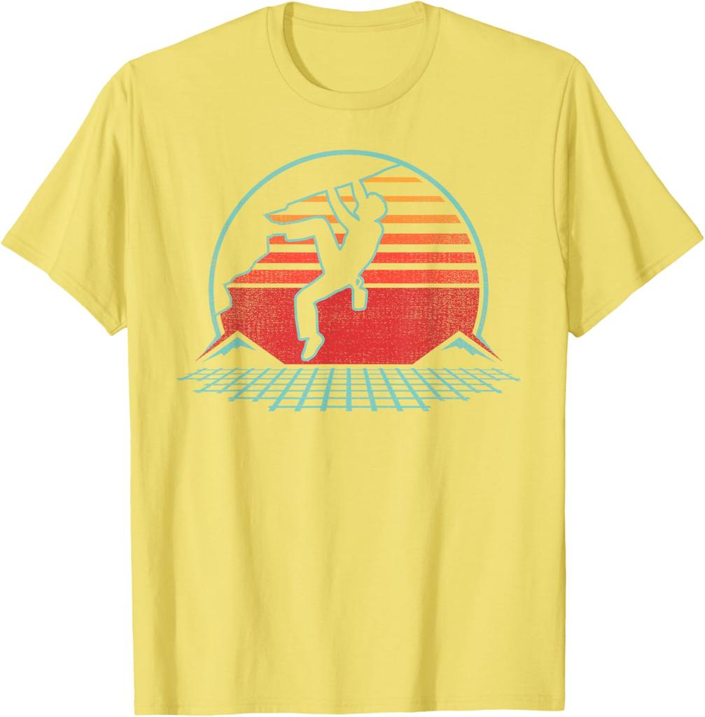 Rock Climbing Retro 80s Sunset Bouldering Graphic TShirt Breathable Short Sleeve Tee
