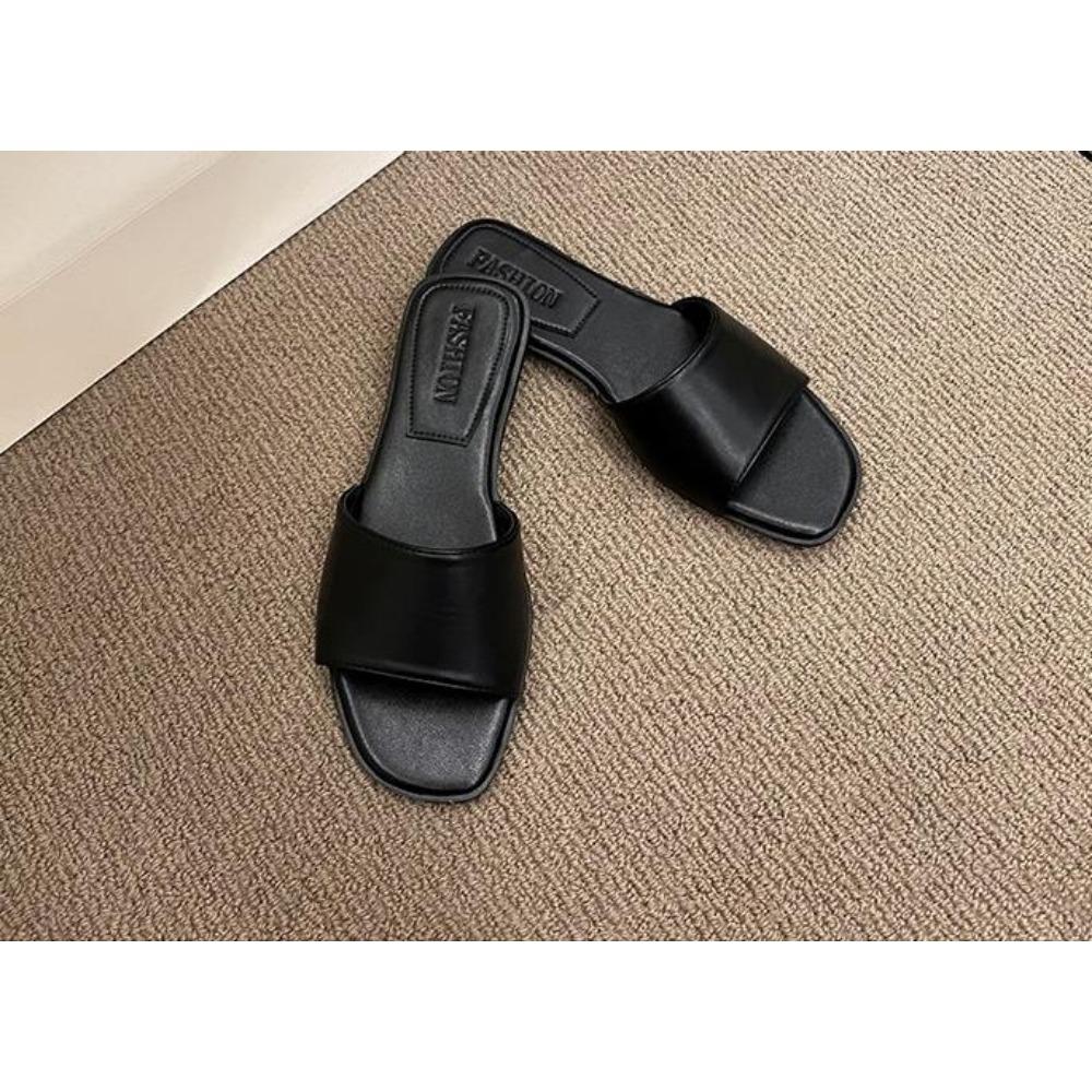 Fashion Shoes Low Square Toe Slippers Flat Luxury Slides Slipers Women Designer 2024 Summer Soft Fabric Rome Hoof Heels Concise PU