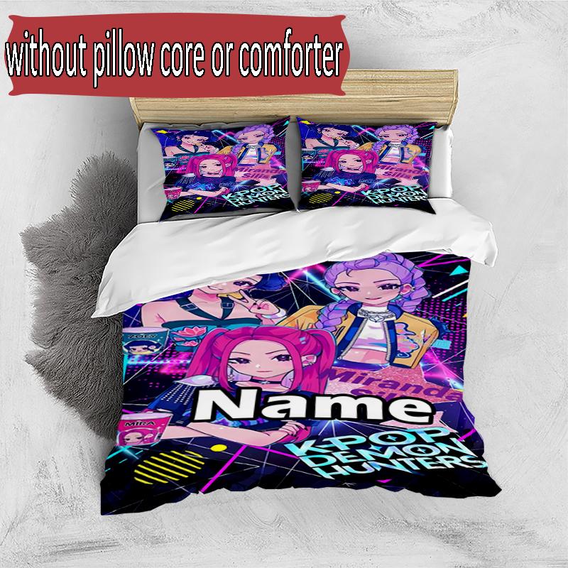 Set copripiumino 3 pezzi (1*Copripiumino + 2*Federe, Senza Nucleo), Set Biancheria da Letto Personalizzato con Nome KPop Cacciatori di Demoni, Decorazione Camera da Letto Casa Regalo