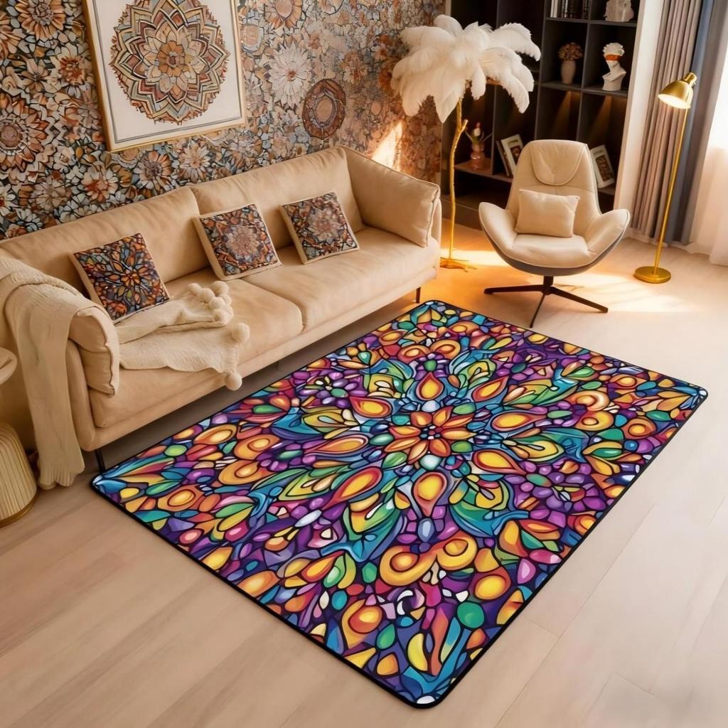 Antique Ornate Themed Rug, Red & Beige Floral Medallion Non-Slip Floor Mat for Bedroom Living Room Farmhouse Decor Carpet