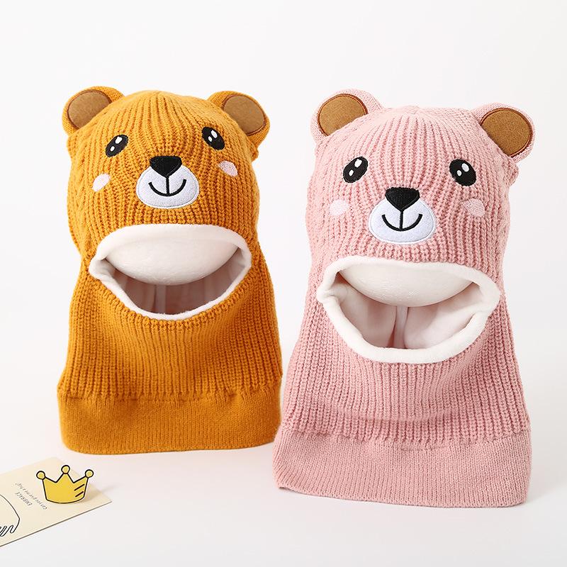 Baby Hat Scarf Integrated Hat Winter Warm Thickened Knitted Ear Hat Cute Super Cute Boys and Girls Wool Hat