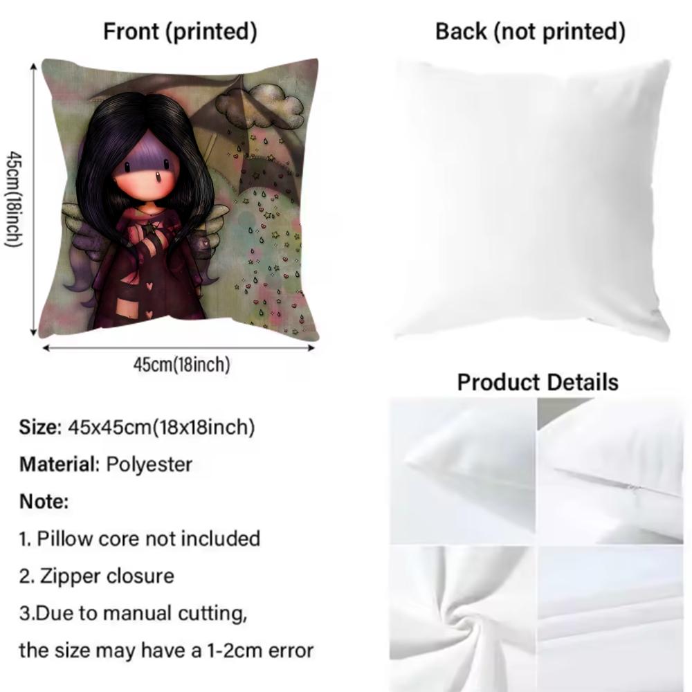 Cartoon S-Santoro Gorjuss Pillow Case Anti-Dustmite Pillowcase Invisible Zipper Silky Short Plush Sofa Cushion Cover