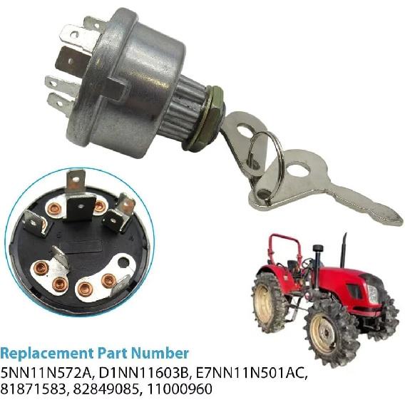 Ignition Key Switch for Ford Tractor 5000 5030 515 530A 531 532 535 540 540A 540B 545 545A 545C 545D 550 5500 555 5550 555A 555B 555C 555D 5600 5610